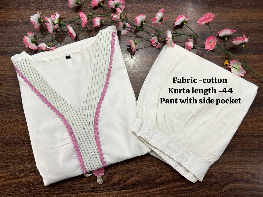 Premium Embroidered Cotton Kurta Set with Kodi Tassels