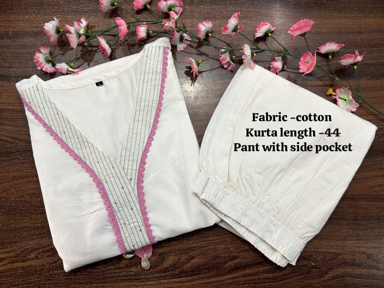 Premium Embroidered Cotton Kurta Set with Kodi Tassels