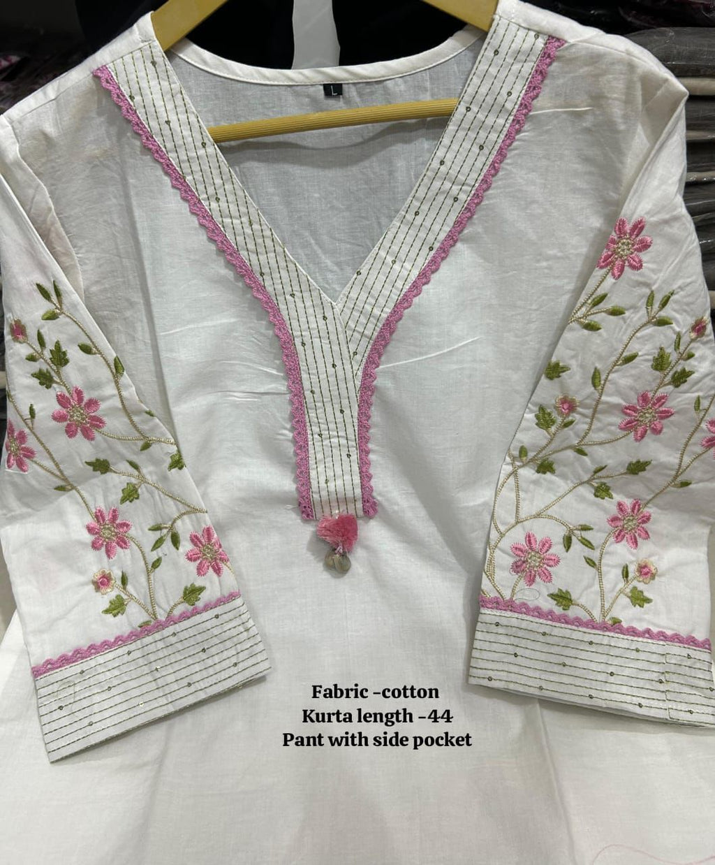 Premium Embroidered Cotton Kurta Set with Kodi Tassels