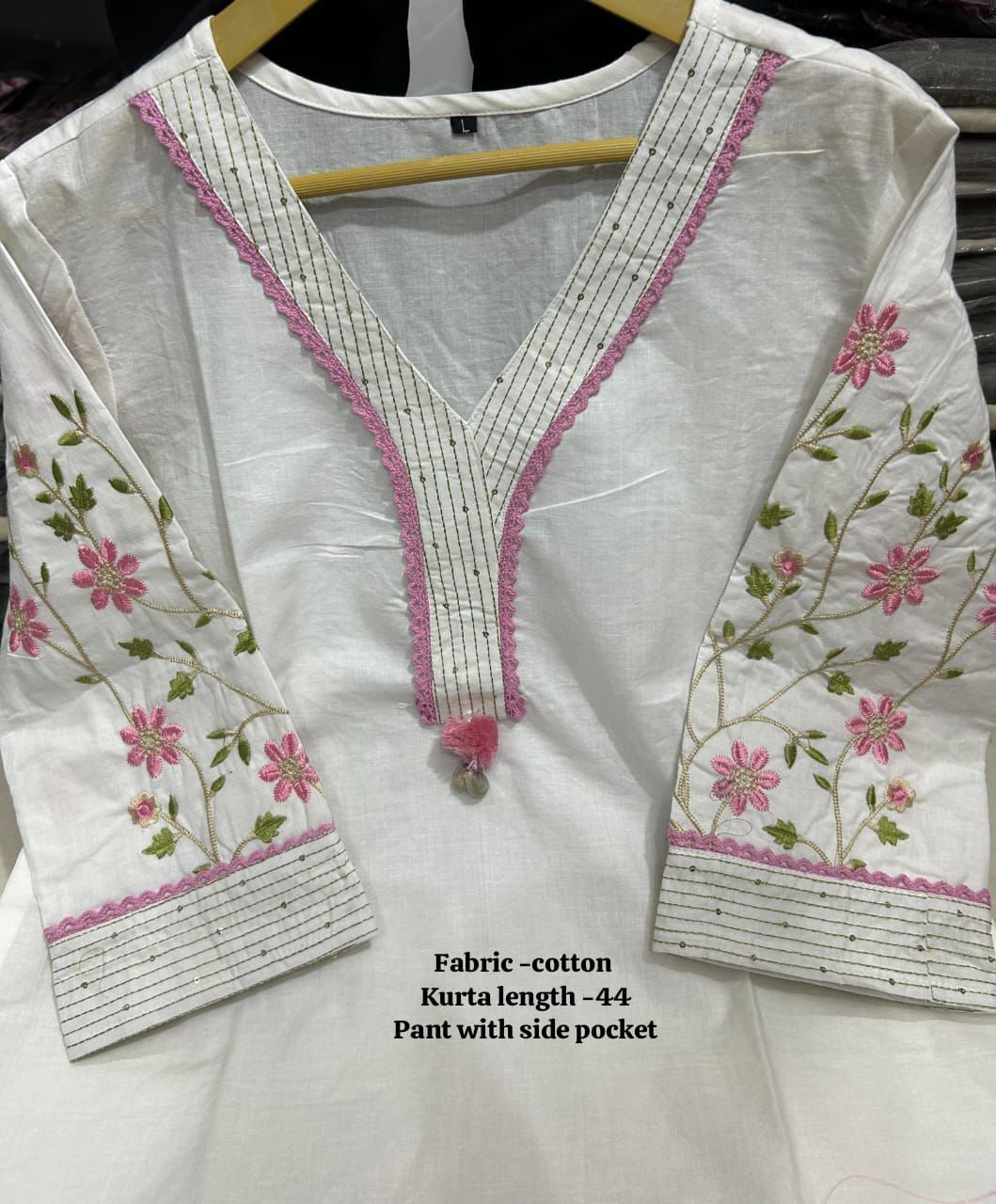 Premium Embroidered Cotton Kurta Set with Kodi Tassels