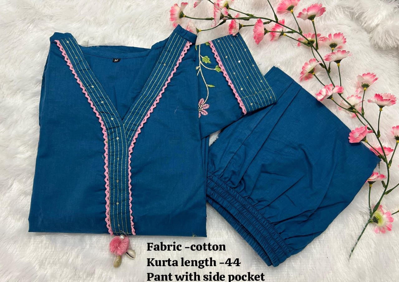 Premium Embroidered Cotton Kurta Set with Kodi Tassels
