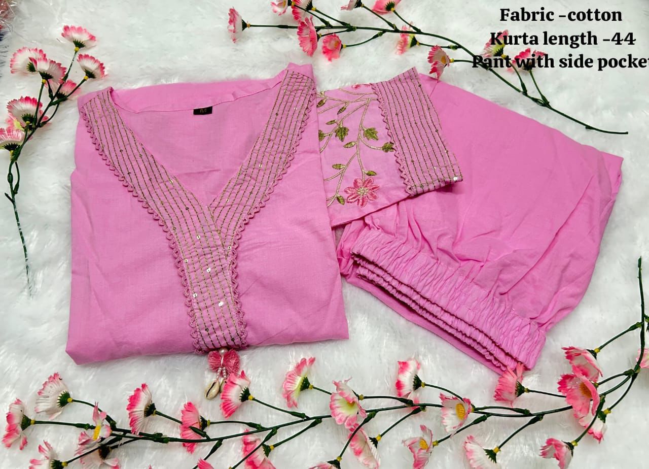 Premium Embroidered Cotton Kurta Set with Kodi Tassels