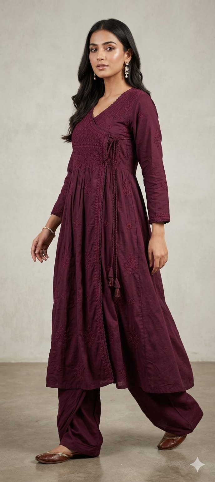 Trending Kedia Style Lakhnawi Work 3 piece kurti Set
