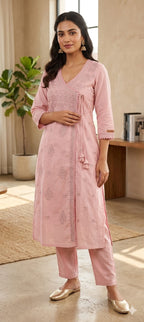 Trending Kedia Style Lakhnawi Work 3 piece kurti Set