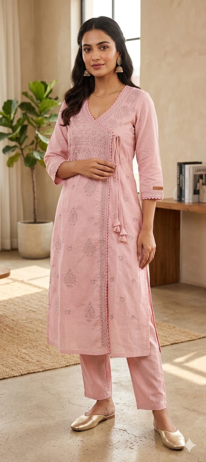 Trending Kedia Style Lakhnawi Work 3 piece kurti Set