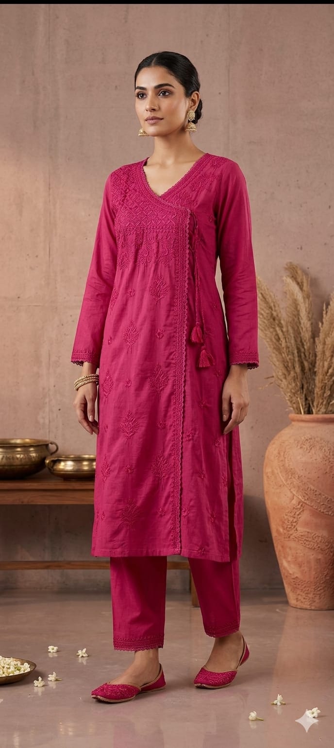 Trending Kedia Style Lakhnawi Work 3 piece kurti Set