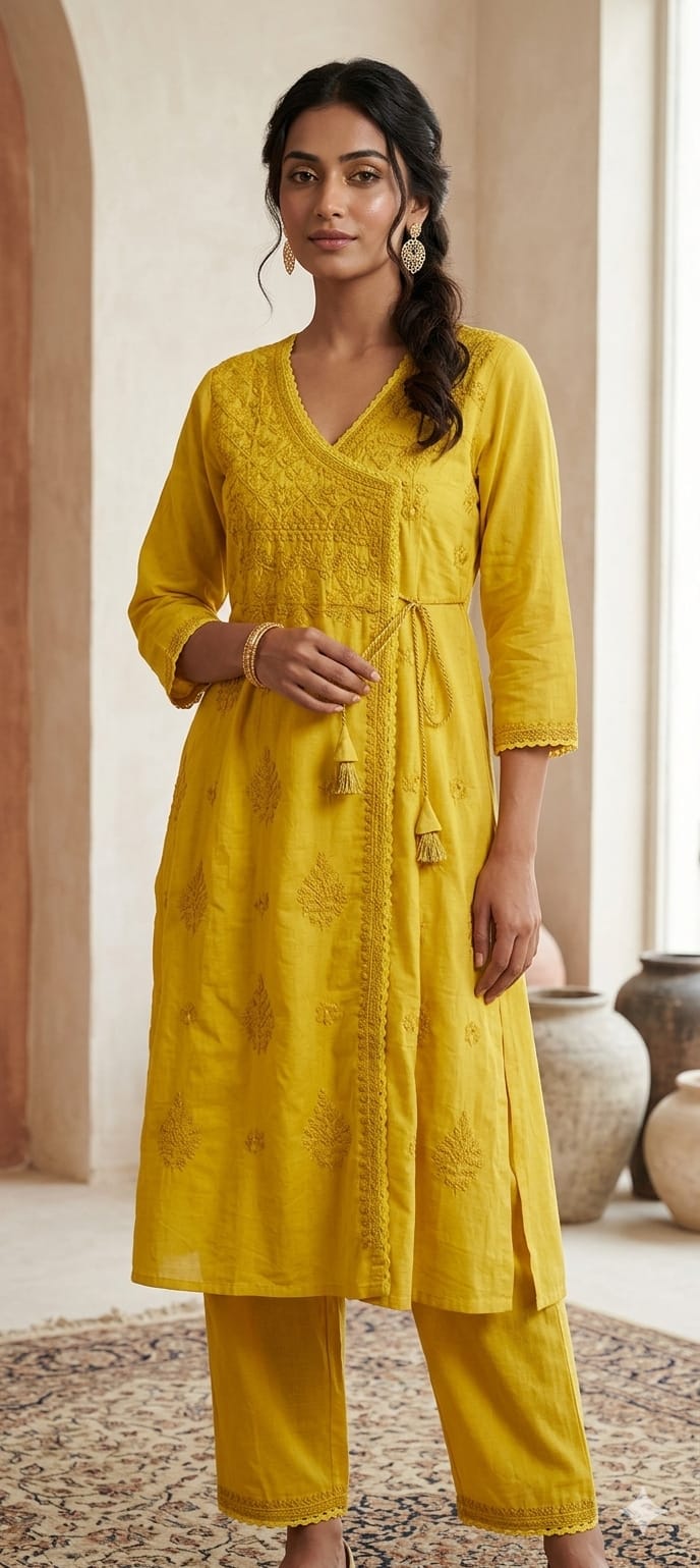 Trending Kedia Style Lakhnawi Work 3 piece kurti Set