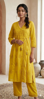 Trending Kedia Style Lakhnawi Work 3 piece kurti Set