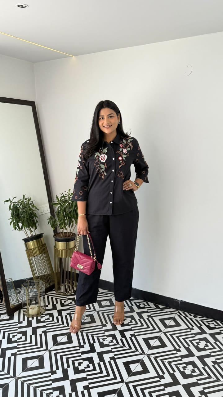 Premium Pure Cotton Embroidered Co-ord Set