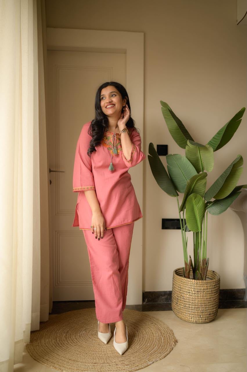 Premium Embroidered Cotton Slub Co-ord Set
