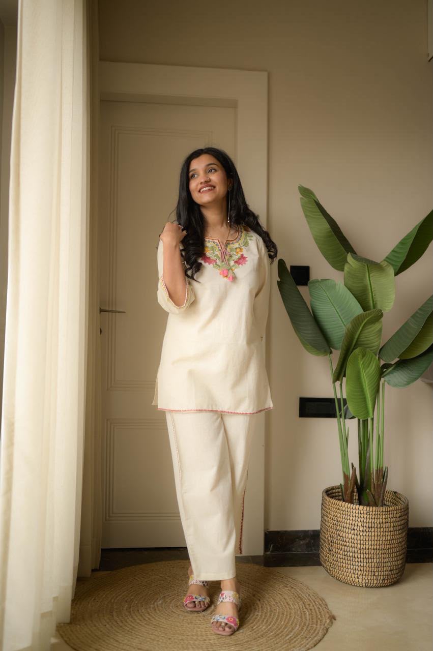 Premium Embroidered Cotton Slub Co-ord Set