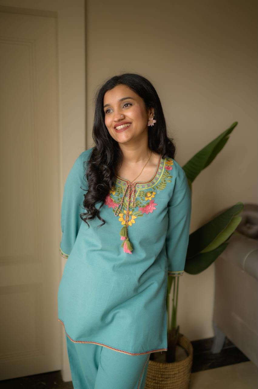 Premium Embroidered Cotton Slub Co-ord Set