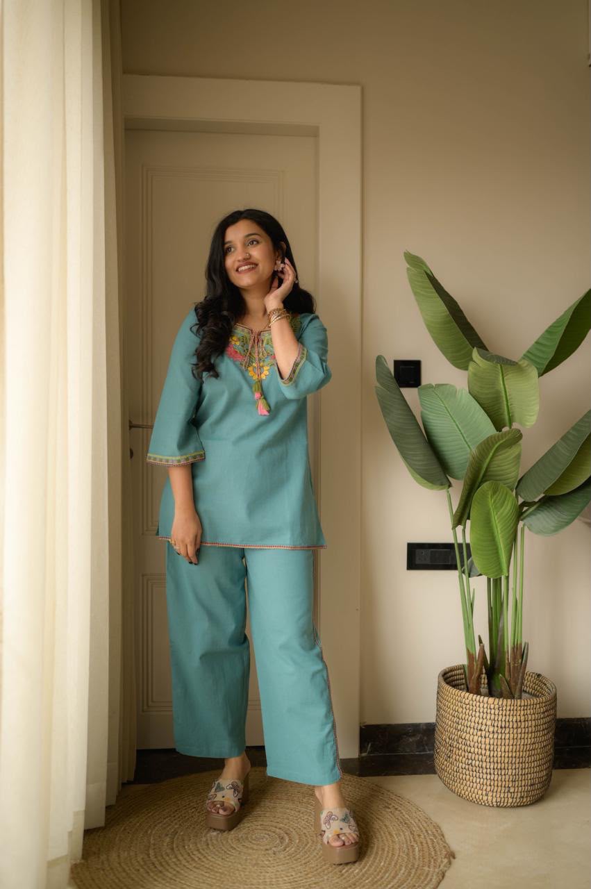 Premium Embroidered Cotton Slub Co-ord Set