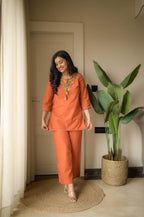 Premium Embroidered Cotton Slub Co-ord Set