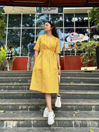 Cotton Slub Summer Kurti with Dori Tassels Pocket