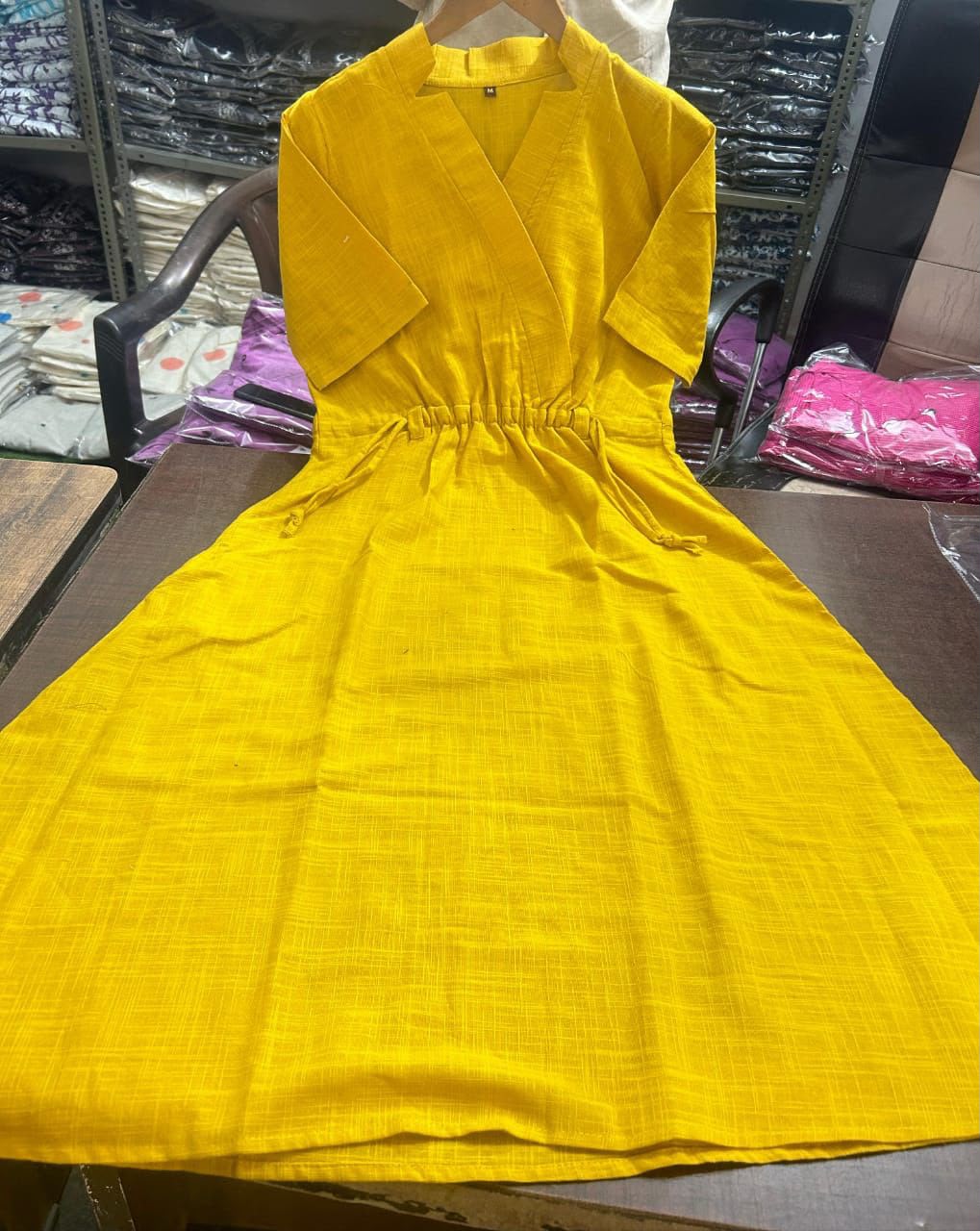 Cotton Slub Summer Kurti with Dori Tassels Pocket