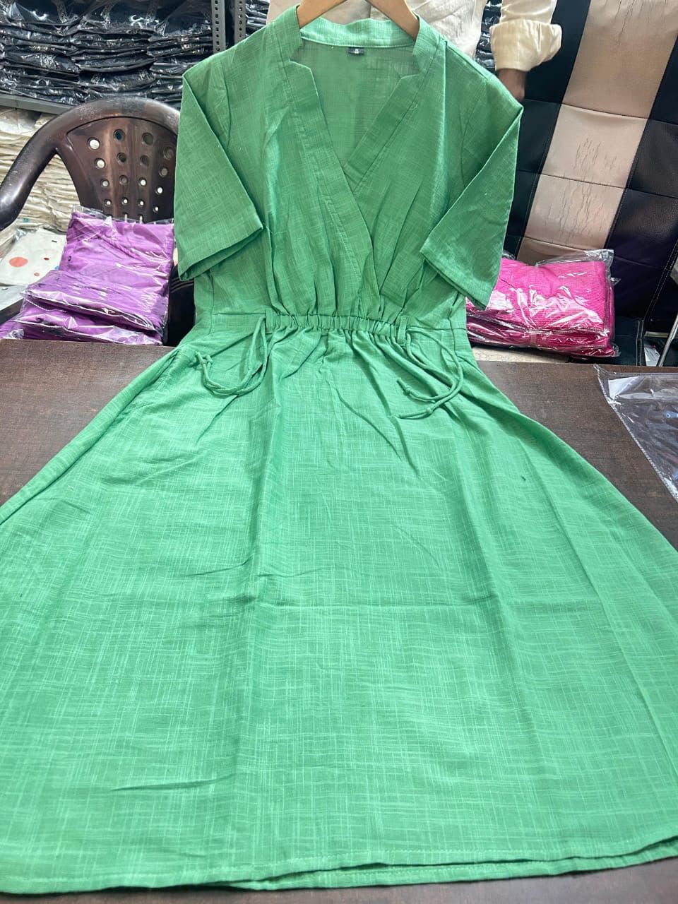 Cotton Slub Summer Kurti with Dori Tassels Pocket