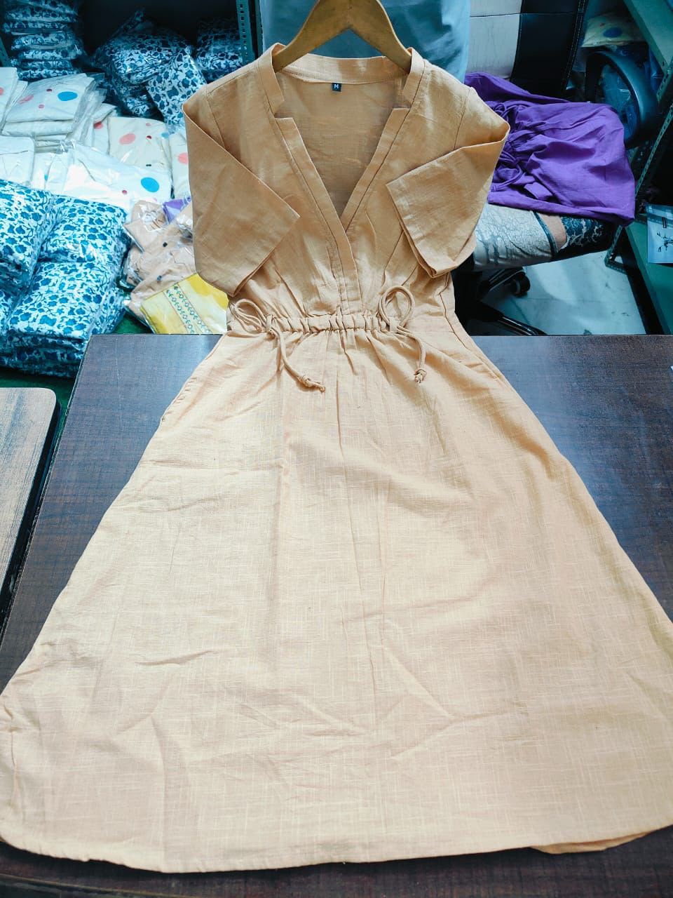 Cotton Slub Summer Kurti with Dori Tassels Pocket