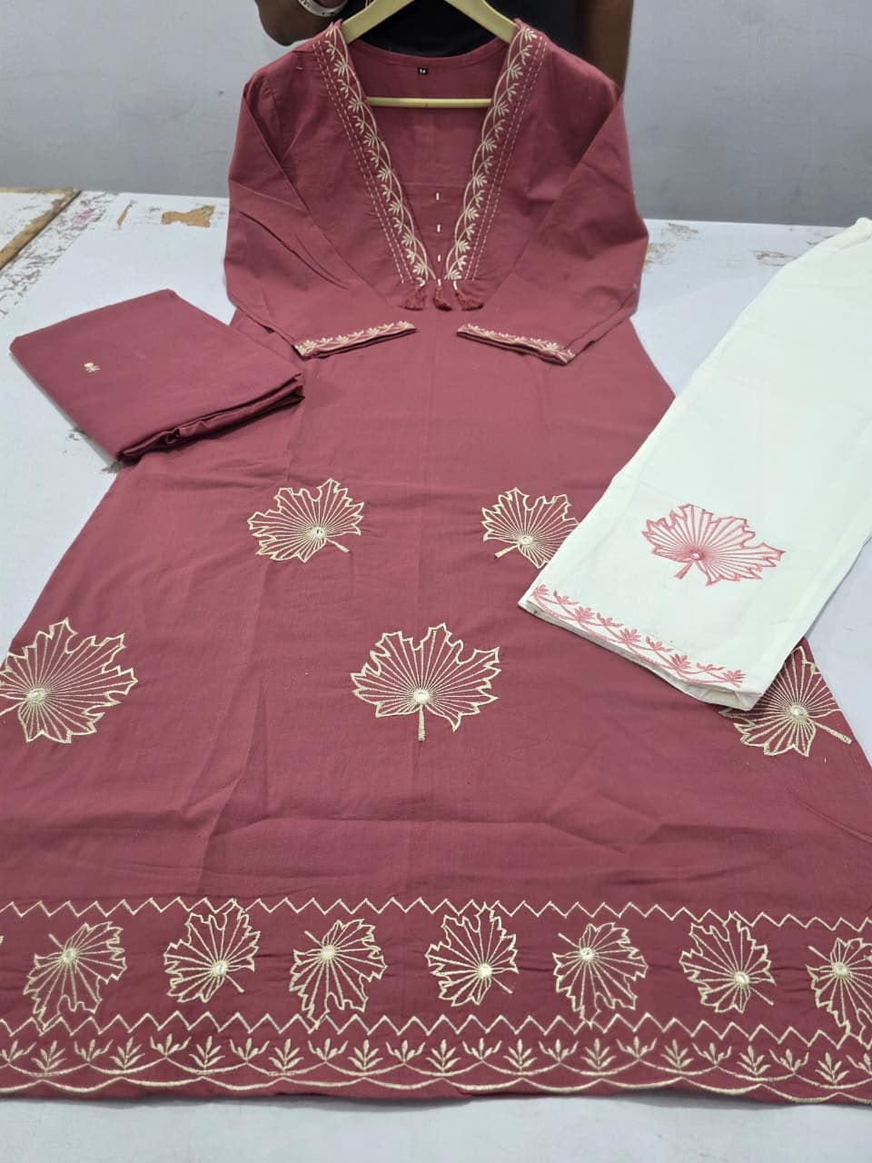 Pure Cotton Embroidered A-Line Suit Set with Malmal Dupatta