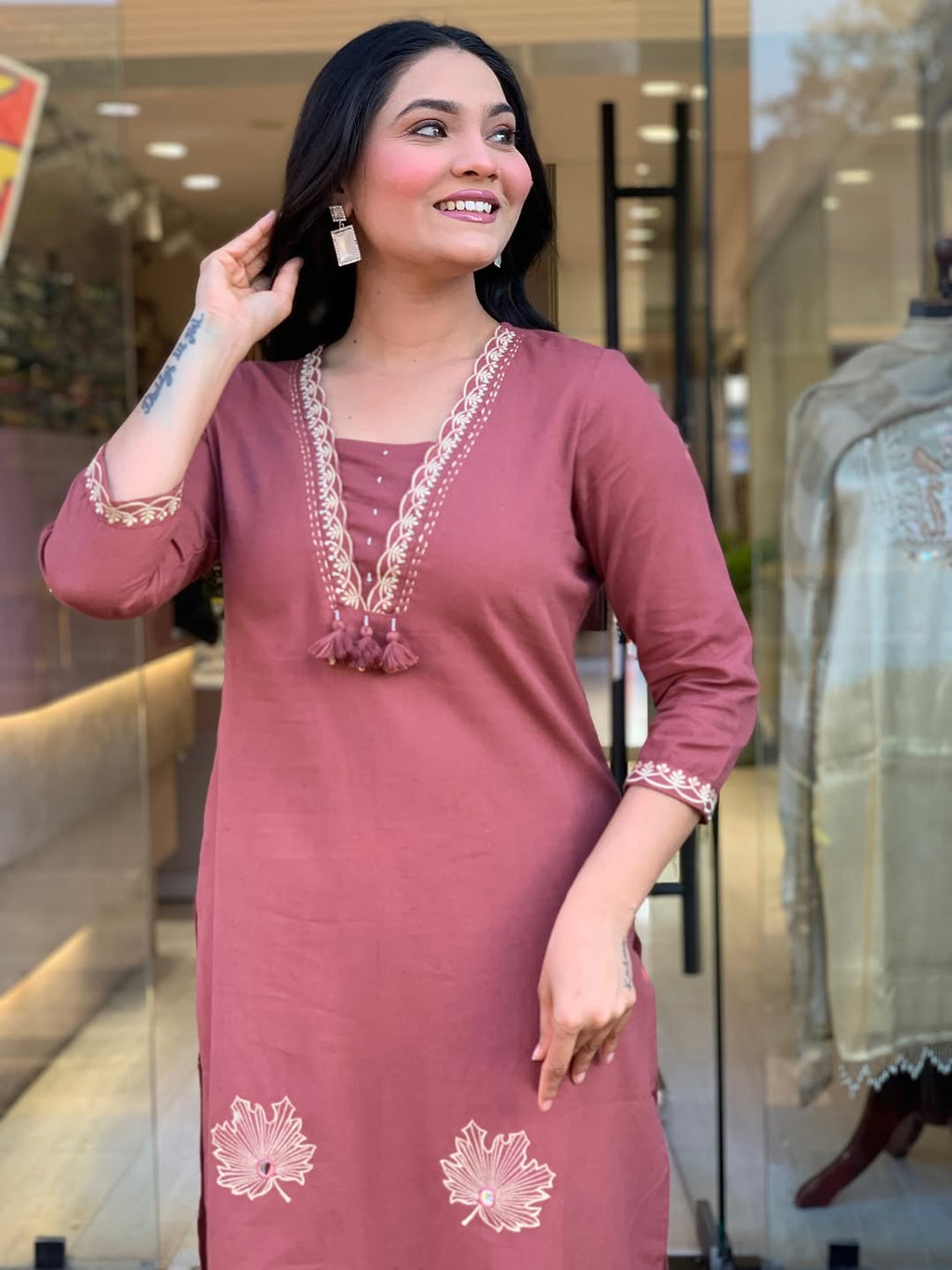 Pure Cotton Embroidered A-Line Suit Set with Malmal Dupatta
