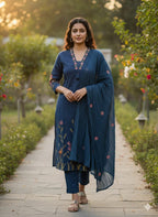 Premium Heavy Cotton Embroidered Kurti Set with Dupatta