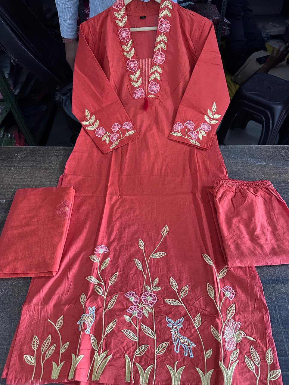 Premium Heavy Cotton Embroidered Kurti Set with Dupatta