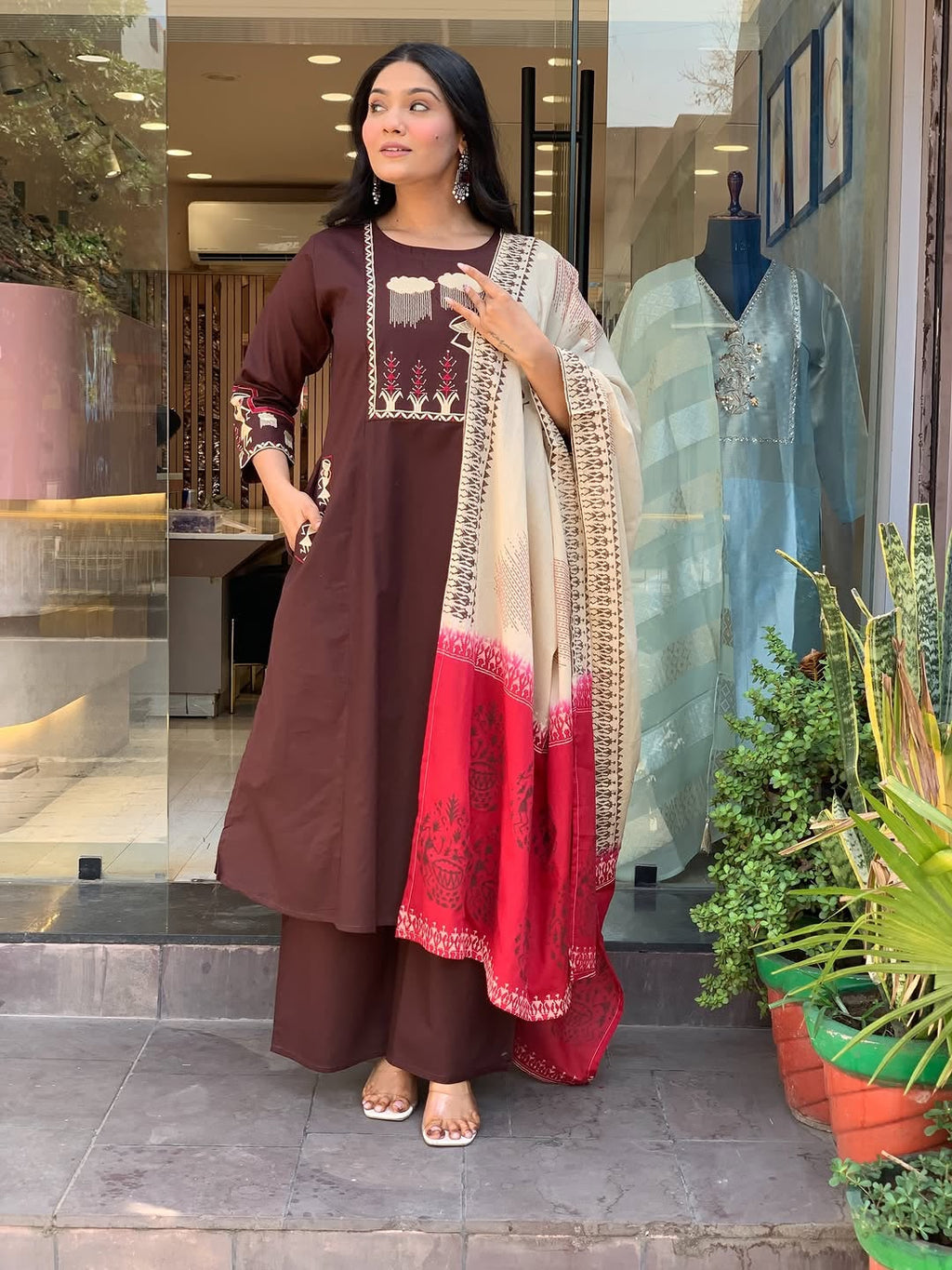 Dreamy Cotton A-Line Embroidered Kurta Set