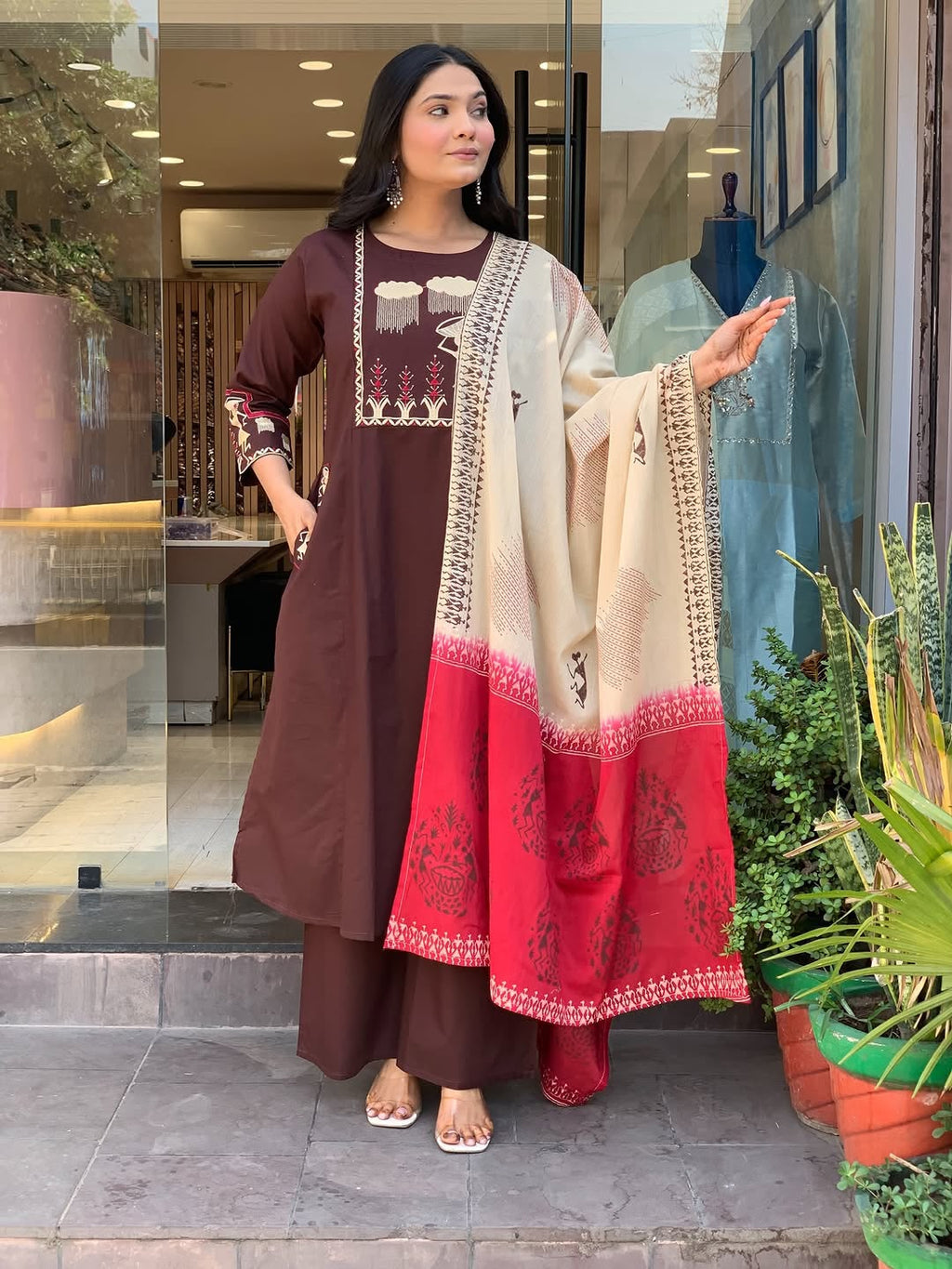 Dreamy Cotton A-Line Embroidered Kurta Set