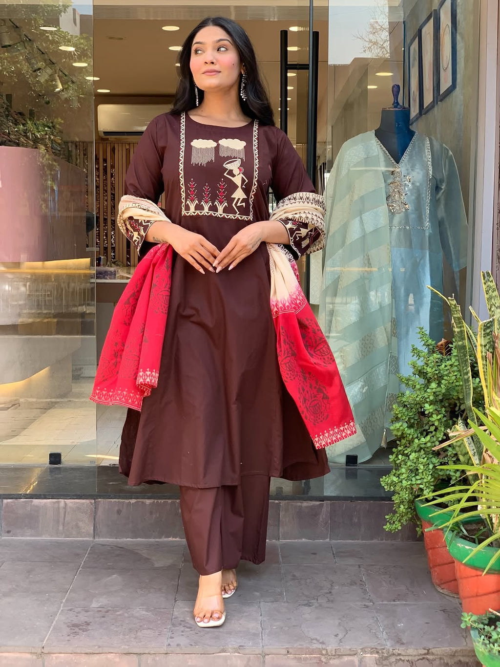 Dreamy Cotton A-Line Embroidered Kurta Set