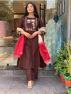 Dreamy Cotton A-Line Embroidered Kurta Set