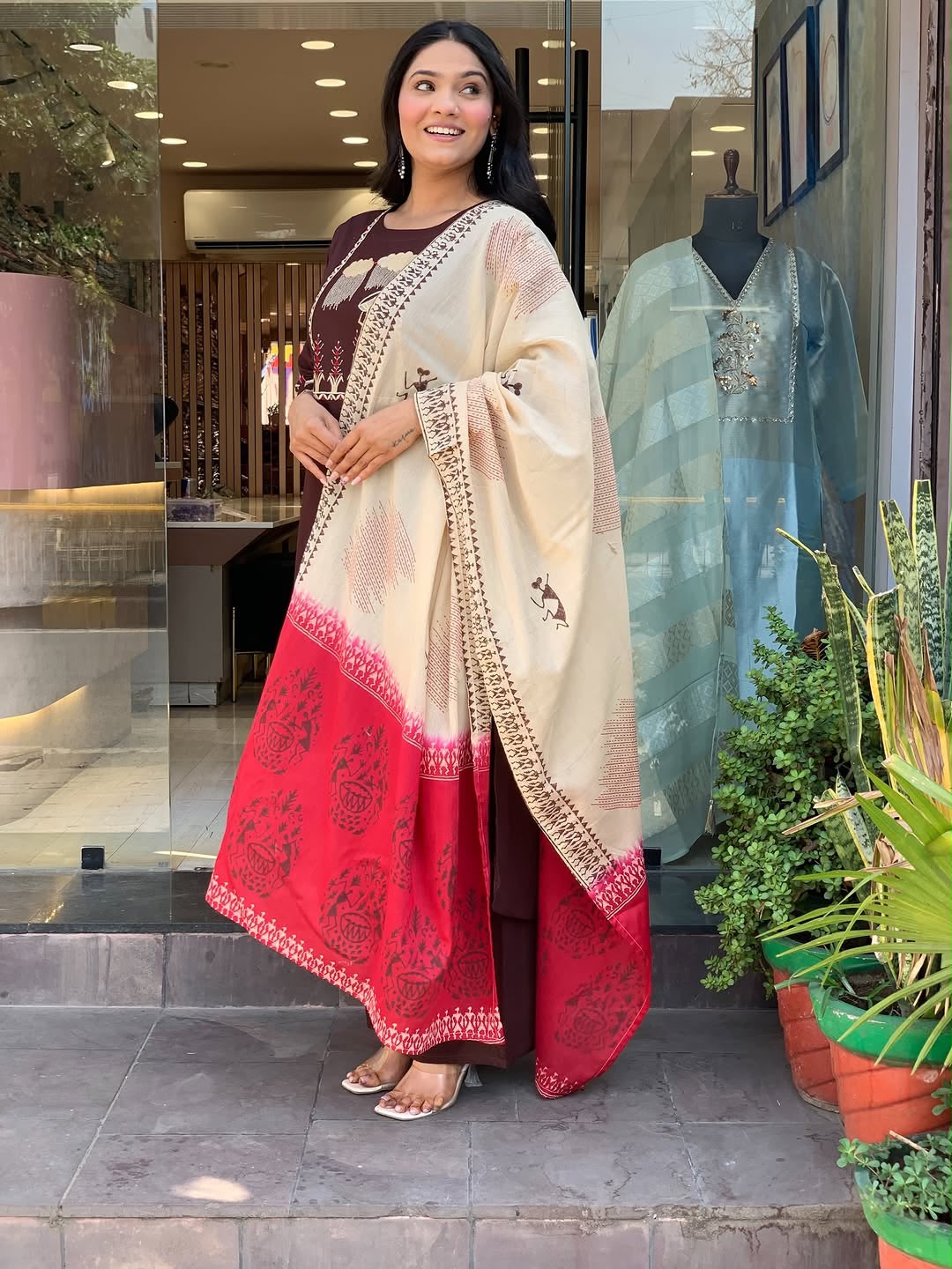 Dreamy Cotton A-Line Embroidered Kurta Set