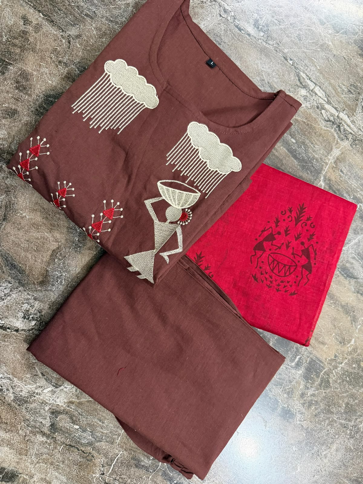Dreamy Cotton A-Line Embroidered Kurta Set