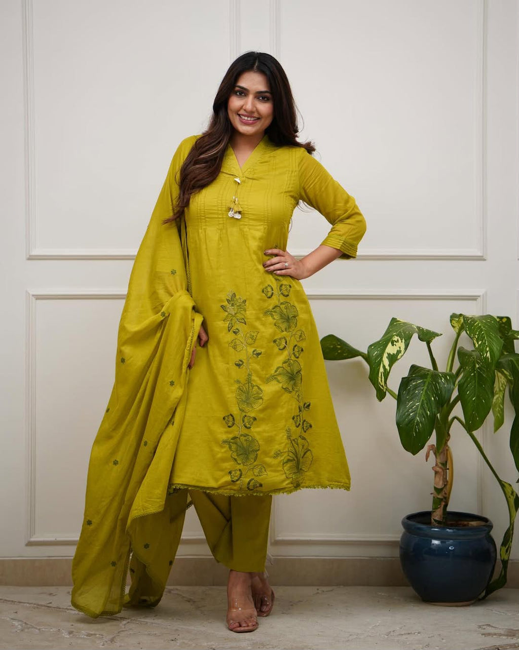 Elegant Pure Cotton Embroidered Kurta Suit Set