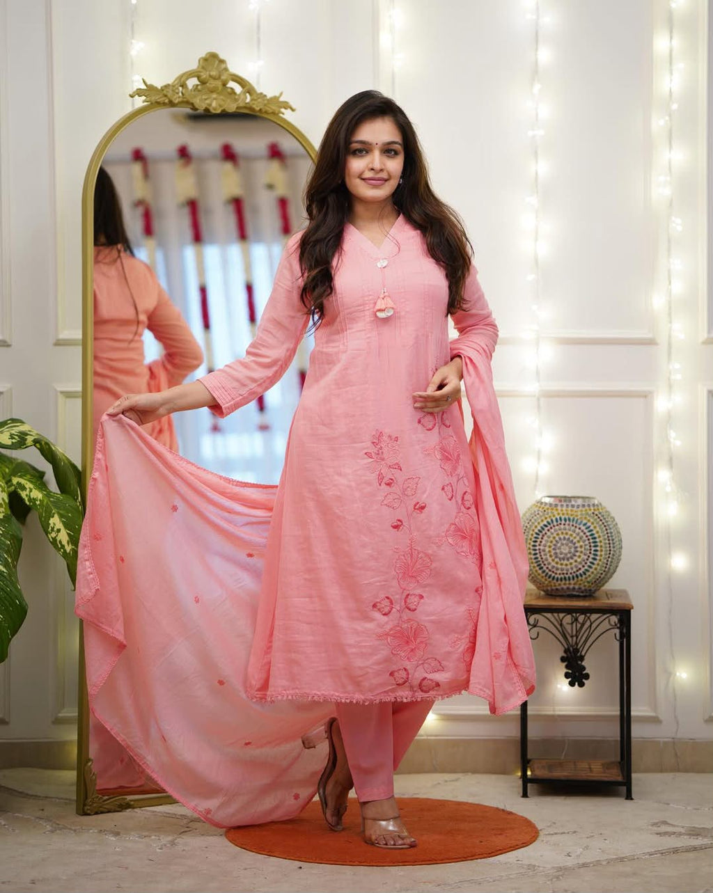 Elegant Pure Cotton Embroidered Kurta Suit Set