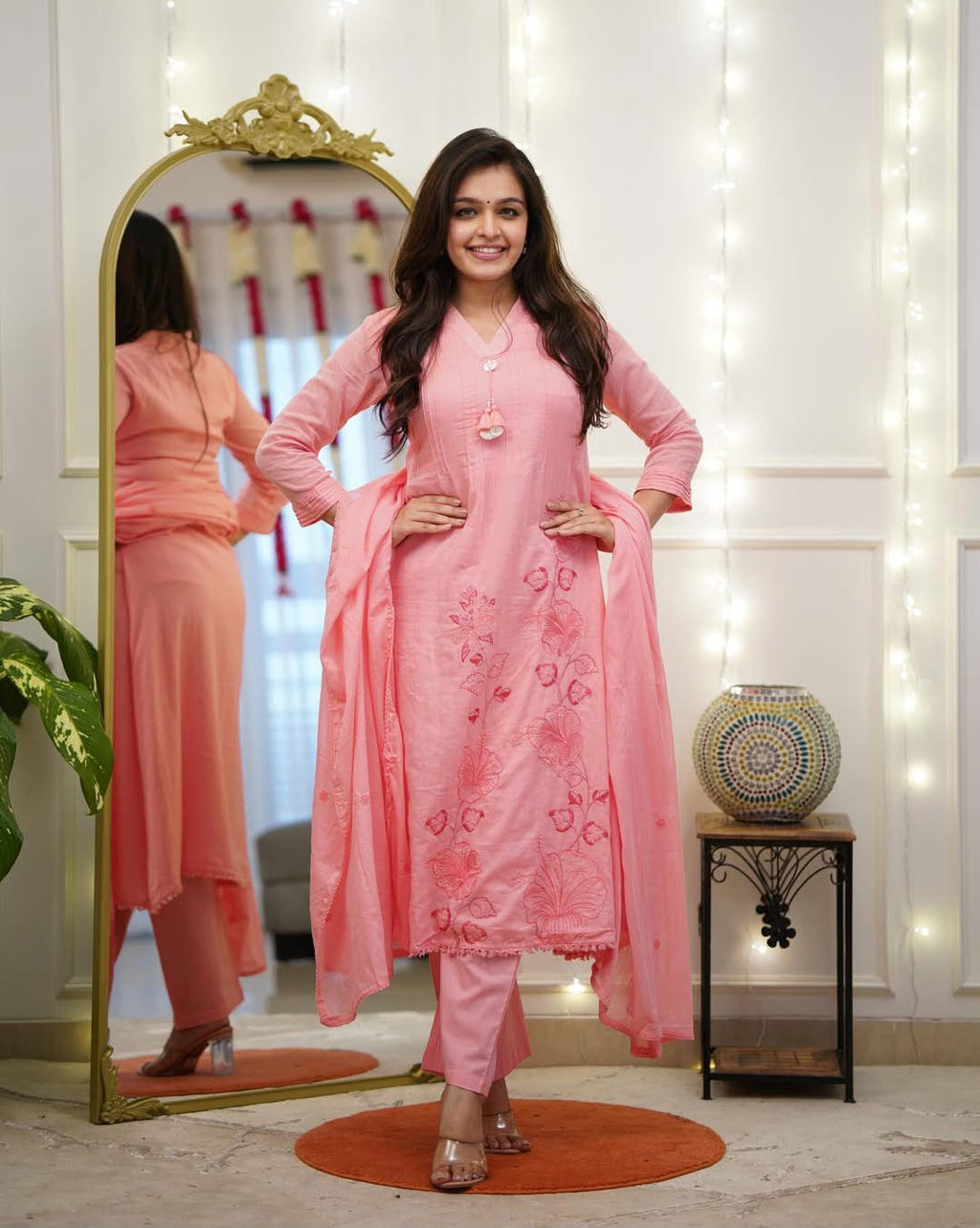Elegant Pure Cotton Embroidered Kurta Suit Set