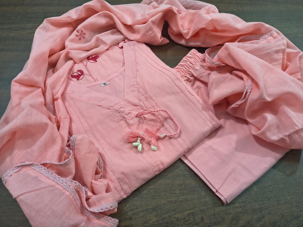 Elegant Pure Cotton Embroidered Kurta Suit Set