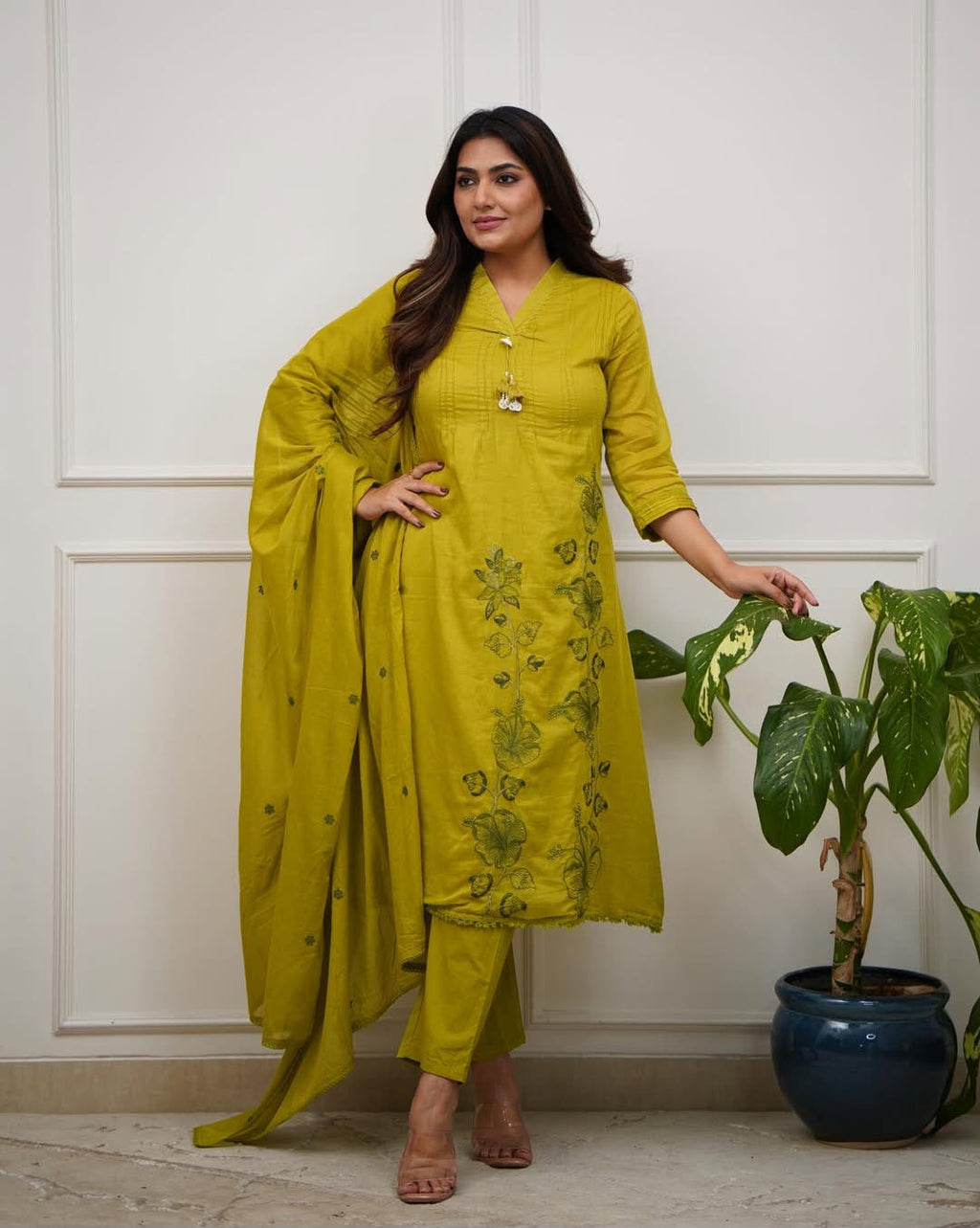 Elegant Pure Cotton Embroidered Kurta Suit Set