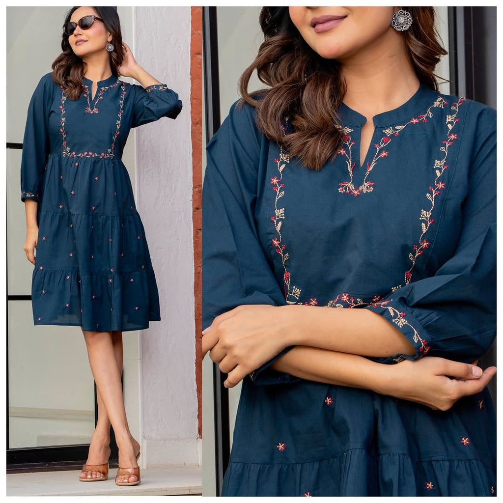 ✨ Beautiful Cotton Embroidered Midi Dress