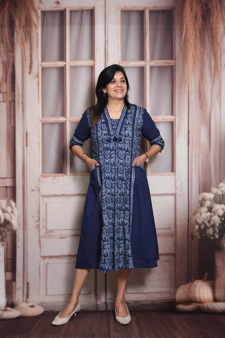 Beautiful Blue Kalamkari Print A-Line Kurti