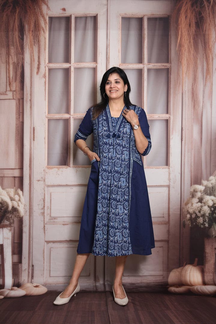 Beautiful Blue Kalamkari Print A-Line Kurti