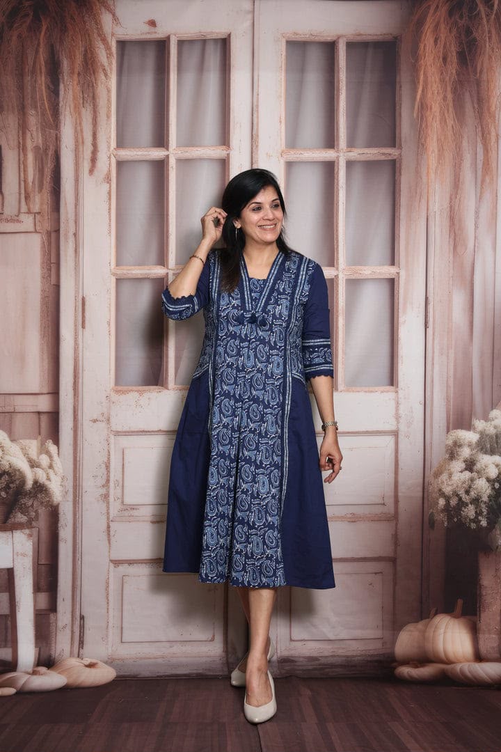 Beautiful Blue Kalamkari Print A-Line Kurti