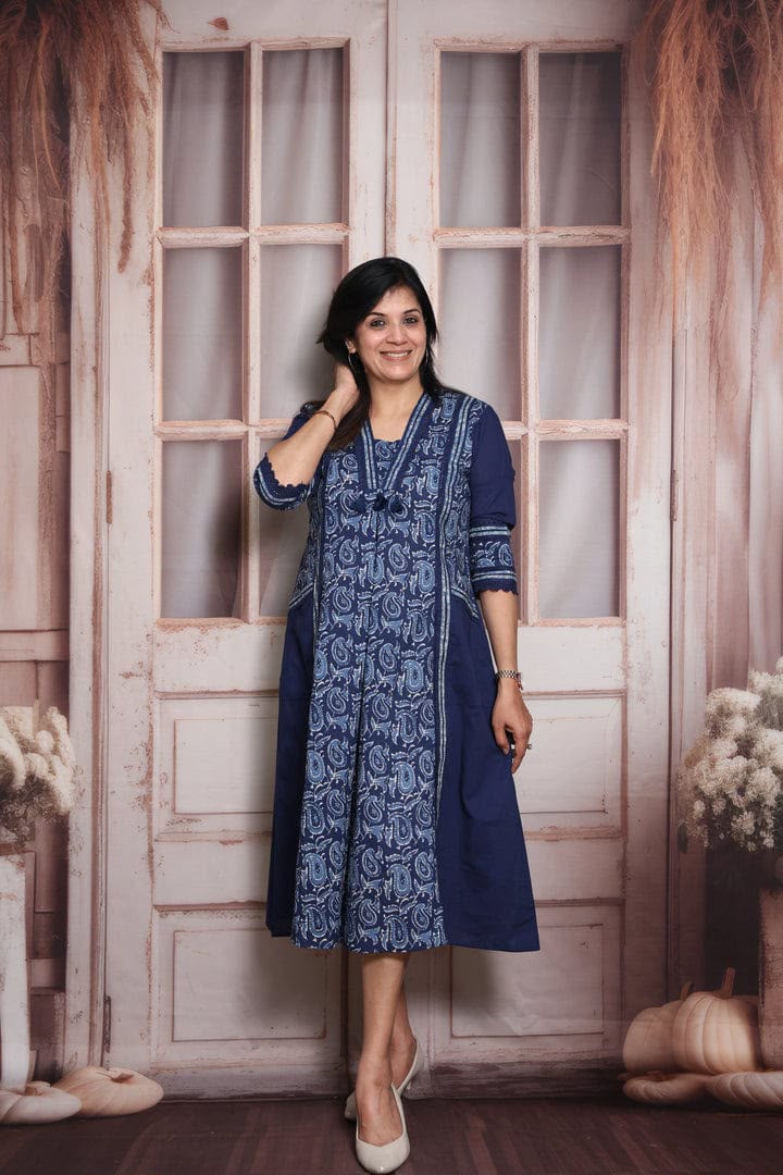 Beautiful Blue Kalamkari Print A-Line Kurti