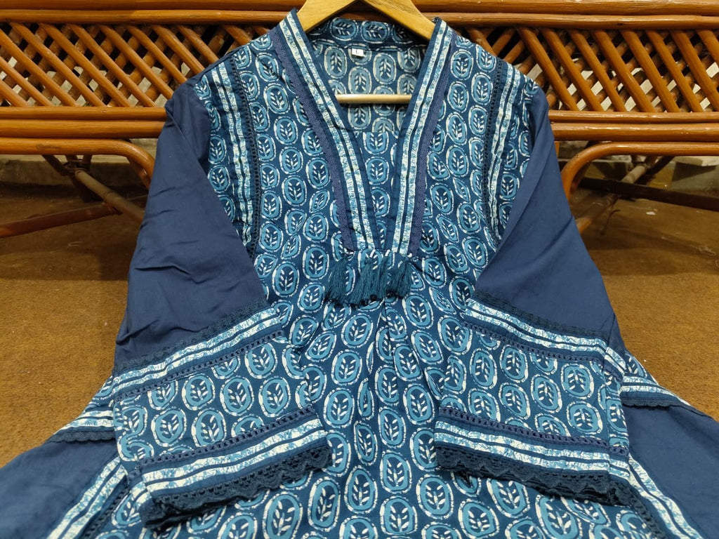 Beautiful Blue Kalamkari Print A-Line Kurti