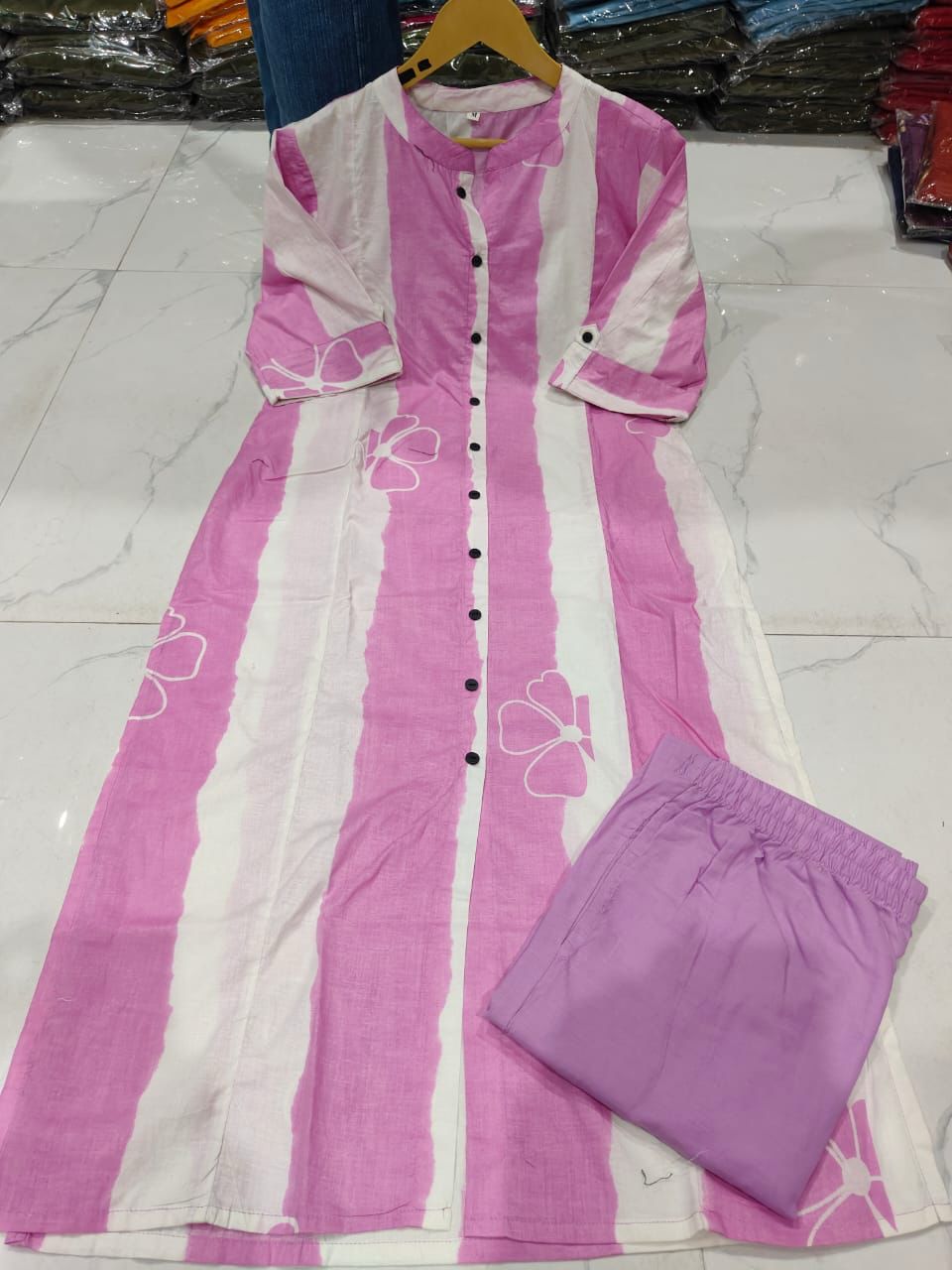 Premium Floral Fine Cotton A-Line Co-ord Set (Kurti with Palazzo/Pant)