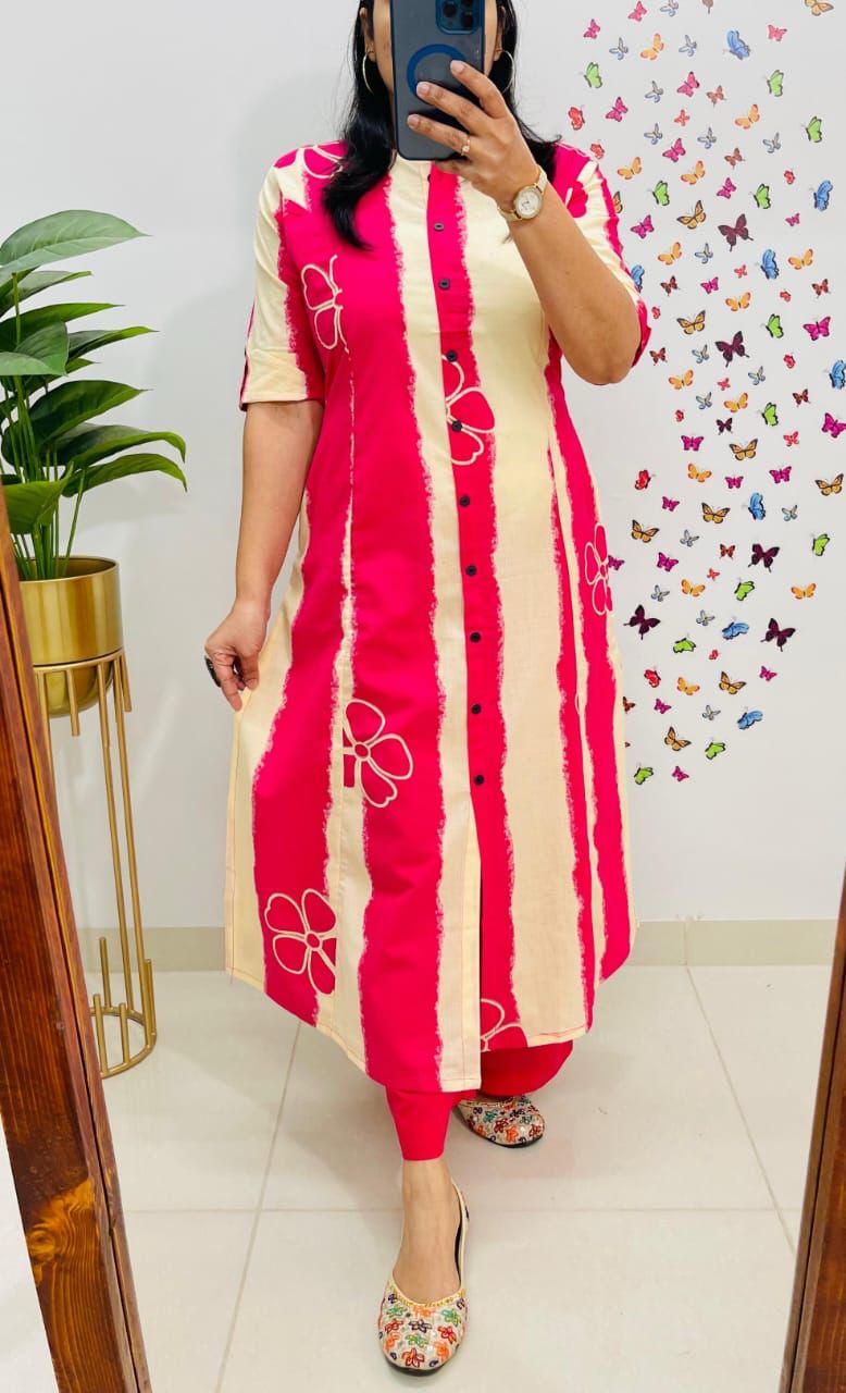 Premium Floral Fine Cotton A-Line Co-ord Set (Kurti with Palazzo/Pant)