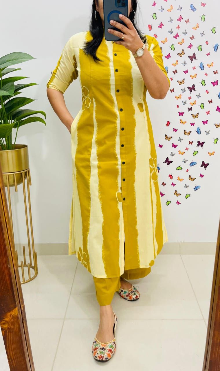 Premium Floral Fine Cotton A-Line Co-ord Set (Kurti with Palazzo/Pant)