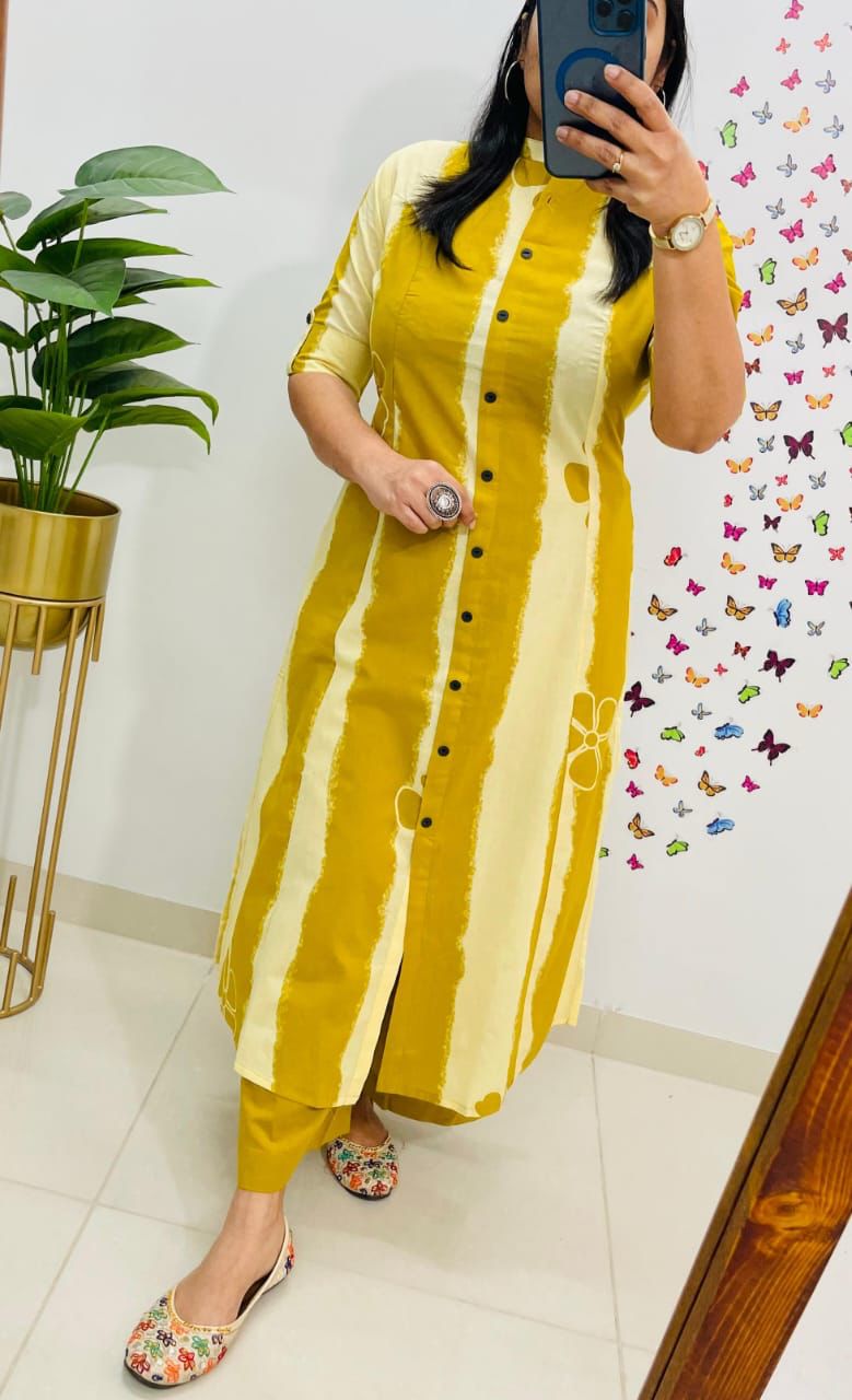 Premium Floral Fine Cotton A-Line Co-ord Set (Kurti with Palazzo/Pant)