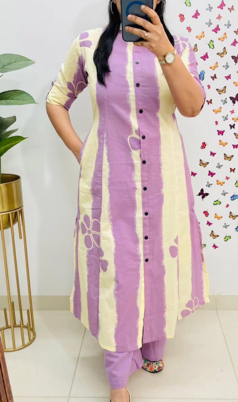 Premium Floral Fine Cotton A-Line Co-ord Set (Kurti with Palazzo/Pant)