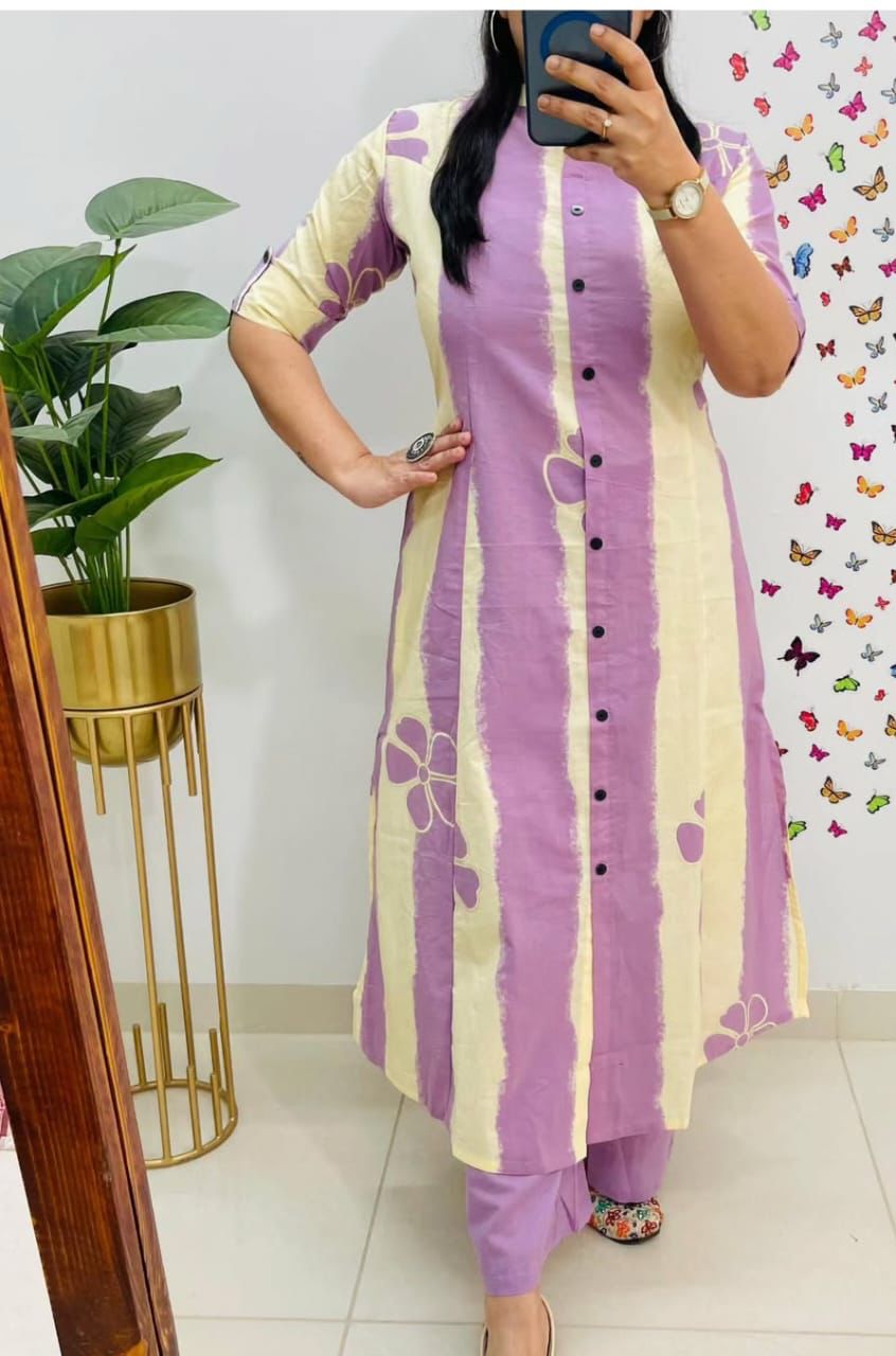 Premium Floral Fine Cotton A-Line Co-ord Set (Kurti with Palazzo/Pant)