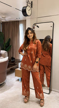 Elegance in Hand-Block: Cotton Hand-Embroidered Co-Ord Set